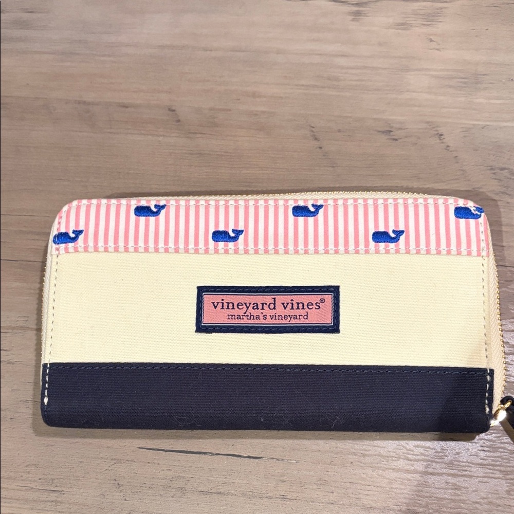 Vineyard Vines Pink and Cream Whale Stripe Wallet